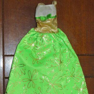 Green & Gold Barbie Doll Gown Genuine B Tag Fit 12" Doll (K787)